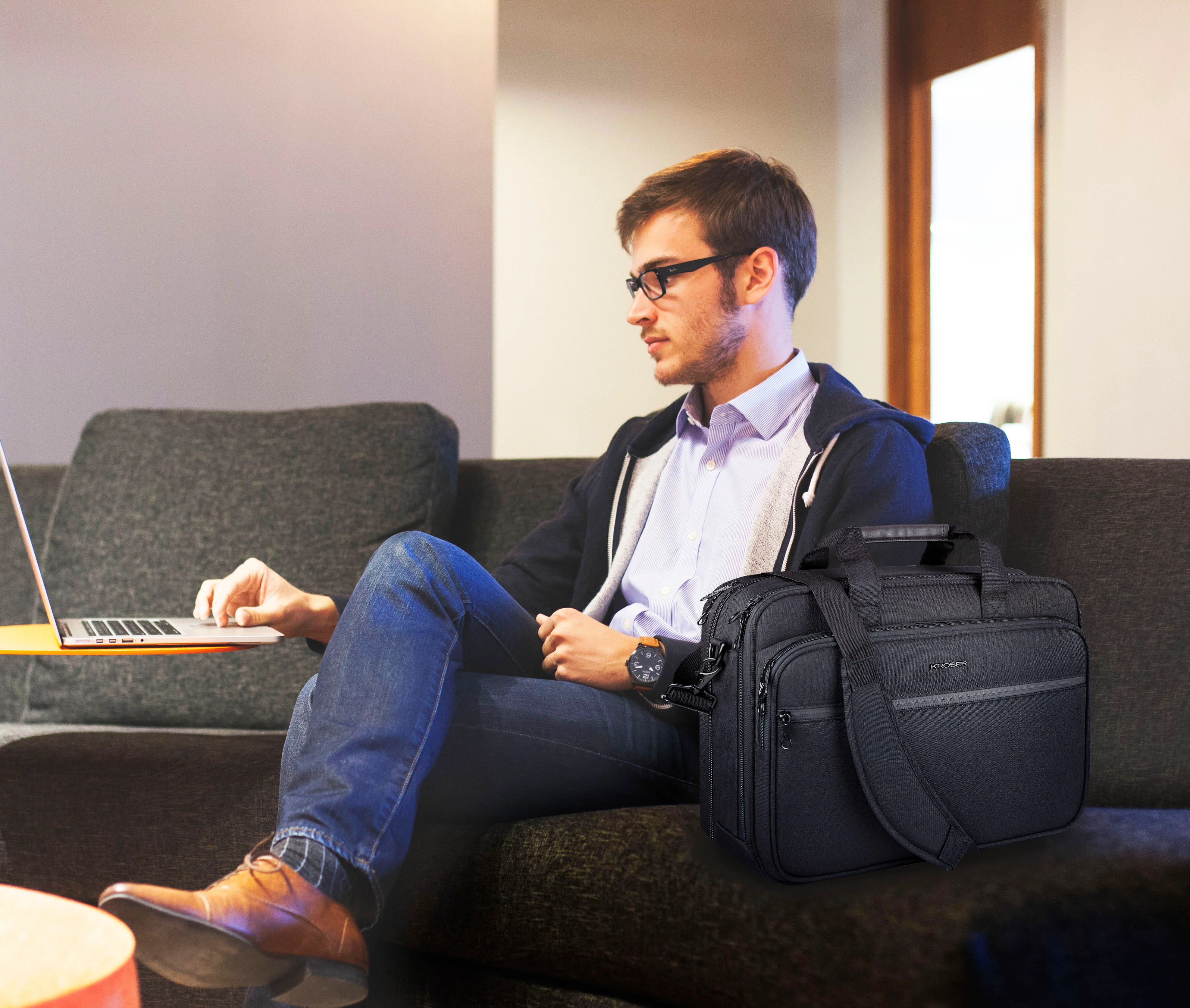 KROSER 17.3" Expandable Laptop Briefcase with RFID - Image 8